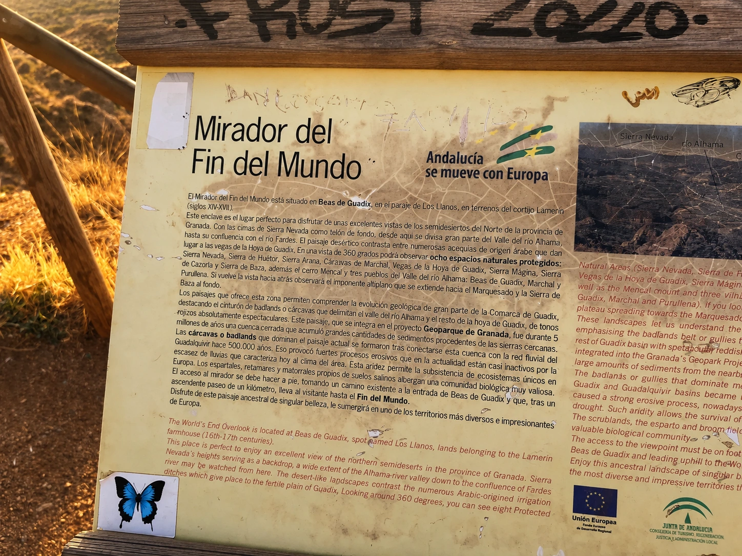 Detalle del panel interpretativo del Fin del Mundo